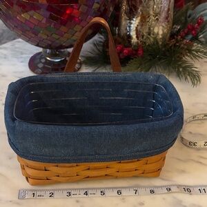 Longaberger Basket Small wall hanging with Blue Liner and Brown leather handle